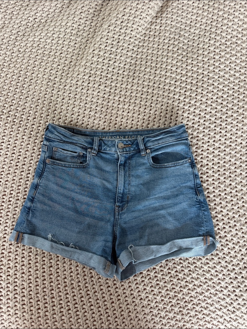 American Eagle Outfitters Mid Blue High-Rise Rolled Hem Jean Shorts